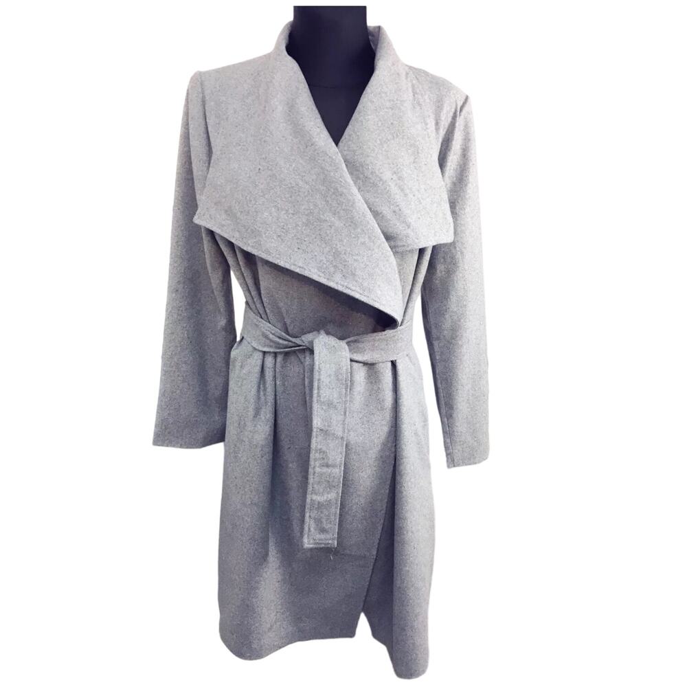 Women's MISSGUIDED Waterfall Gray Coat with Tie Belt‎ Size UK 12/US 8